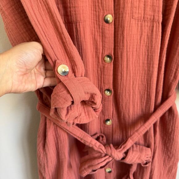 New Directions Curvy Shirt Dress Size 3X Button Up Gauzy Cotton Lagenlook Mauve - Picture 6 of 11